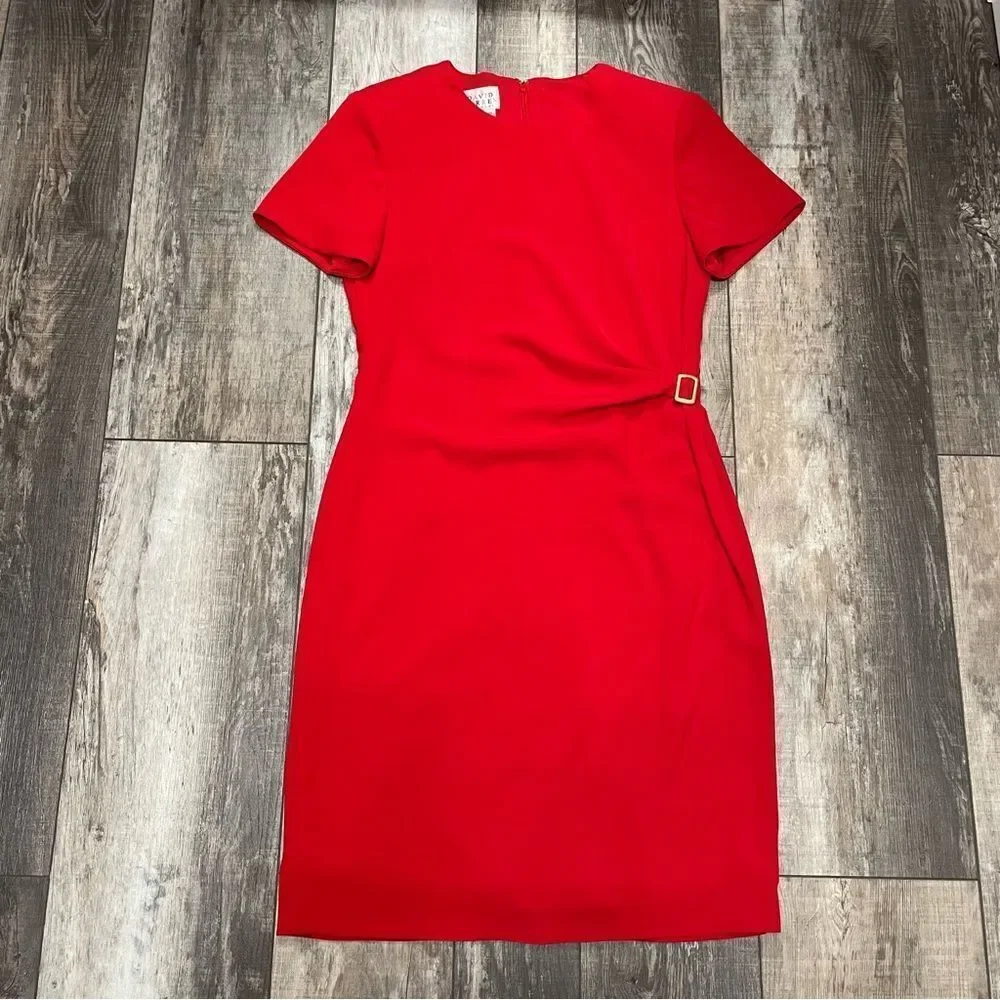Vintage David Warren Short Sleeve MIDI Sheath Dress Red Size 10